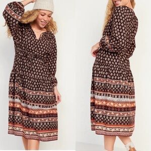 Old Navy Waist Defined Midi Dress Women’s Size S Oversize Cottage Peasant NEW